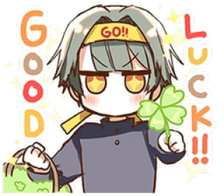 🍀 GOOD LUCK!! GO!! bonne chance, trèfle, encouragement, animé, mignon, positif whatsapp sticker