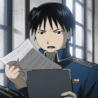 💙 Roy Mustang Fullmetal Alchemist Roy Mustang, Fullmetal Alchemist, anime, reading, paperwork, office, serious telegram sticker