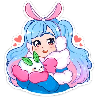 🥰 kreskówka, dziewczyna, królik, słodki, zwierzę, kawaii, króliczek telegram sticker