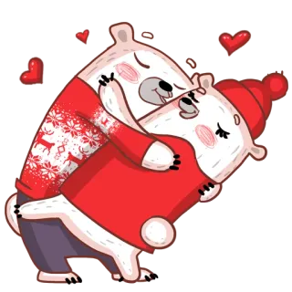 💋 orso polare, abbraccio, amore, inverno, natale, cartone animato whatsapp sticker