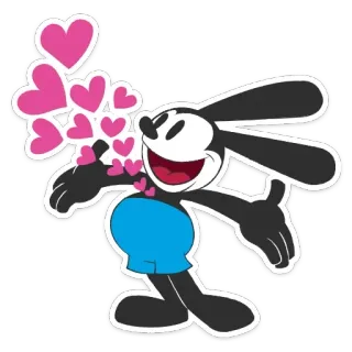 ❤️ Oswald the Lucky Rabbit Oswald el conejo afortunado, Personaje de dibujos animados, Disney, conejo, corazones, amor, lindo telegram sticker
