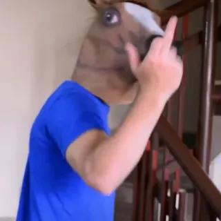 🖕 horse mask, middle finger, offensive, gesture, stairs, anonymous whatsapp sticker