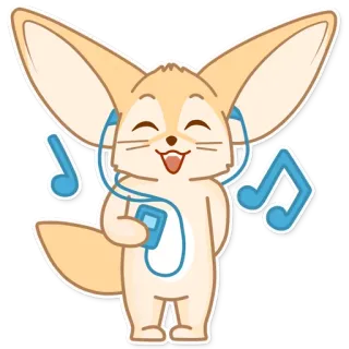 🎧 volpe fennec, cartone animato, musica, cuffie, carino, animale, ascolto, felice telegram sticker