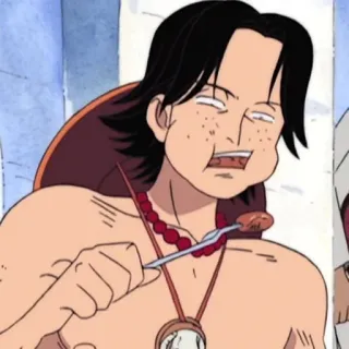 🌟 Portgas D. Ace One Piece Anime, One Piece, Ace, Mangiare, Cartone animato, Personaggio whatsapp sticker