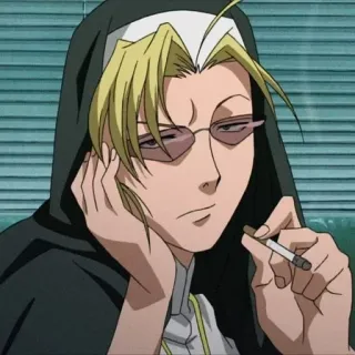 🧐 Anime, Rauchen, Zigarette, Blond, Priester, Brille whatsapp sticker