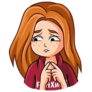 😔 РУЧКИ woman, cartoon, sad, freckles, red hair, character, anxious telegram sticker
