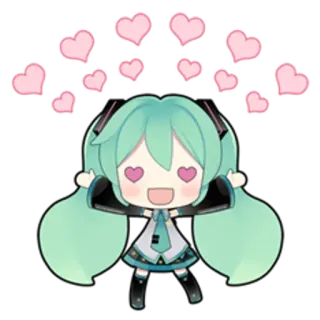 😍 Hatsune Miku Anime, Dibujos animados, Vocaloid, Corazones, Lindo, Kawaii, Manga, Chibi telegram sticker