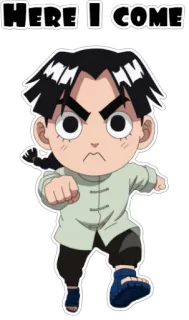 👣 Rock Lee Naruto HERE I COME anime, manga, Rock Lee, chibi, cute, fanart, Naruto telegram sticker