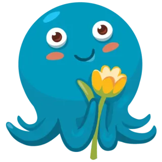 🌻 문어, 꽃, 귀여운, 동물, 스티커 telegram sticker