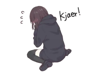 😳 Kjaer! garota anime, triste, sentada, moletom com capuz, emocional, chorando telegram sticker