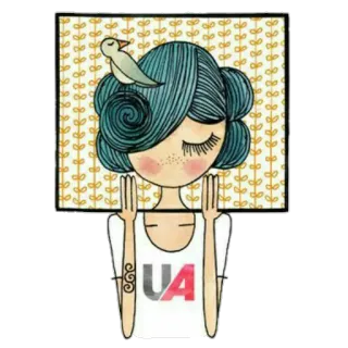 ☺️ UA ragazza, illustrazione, uccello, capelli, disegno, adesivo telegram sticker