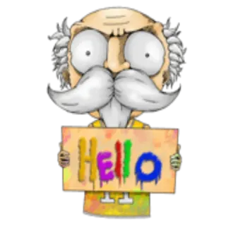 🙂 HELLO hello, greeting, cartoon, old man, sign, colorful telegram sticker