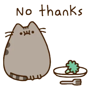 😁 Pusheen No thanks 猫, 食べ物, ブロッコリー, 漫画, 可愛い, ステッカー, 結構です, 拒否 telegram sticker
