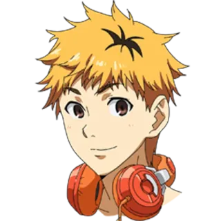 😊 애니메이션, 만화, 주황색 머리, 헤드폰, 미소 telegram sticker