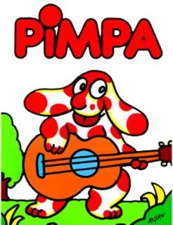 😋 Pimpa PIMPA dessin animé, chien, personnage, rouge, guitare, musique whatsapp sticker