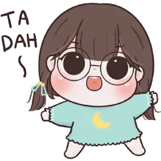 🥨 TA DAH! Cartone animato, Ragazza, Carino, Adesivo, Occhiali, Felice telegram sticker