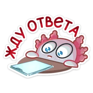 ⏰ Жду ответа axolotl, attente, téléphone, mignon, dessin animé whatsapp sticker