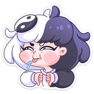 😛 Adesivo, Cartone animato, Yin Yang, Disgusto, Pollice verso, Ragazza anime telegram sticker