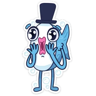 😘 Cartone animato, Pesce, Antropomorfo, Bolla, Cappello a cilindro, Carino telegram sticker