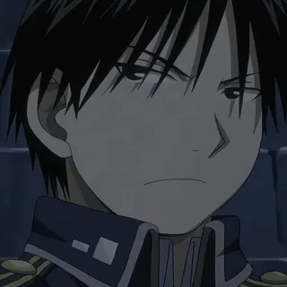 💙 Roy Mustang Fullmetal Alchemist anime, reaction, frowning, disappointed, thoughtful, serious, expression telegram sticker