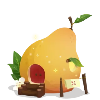 🍐 pear, house, fruit, cottage, cute, yellow, nature, fantasy telegram sticker