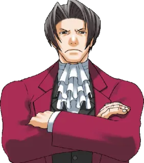 😠 Miles Edgeworth Ace Attorney gra wideo, anime, prawnik, prokurator, poważny telegram sticker