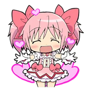 🤗 Madoka Kaname Puella Magi Madoka Magica 애니메이션, 치비, 마법소녀, 귀여운, 분홍색, 하트 telegram sticker