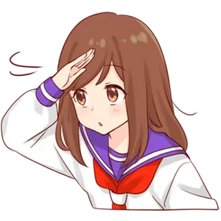 👀 Anime, Fille, Salut, Uniforme scolaire, Dessin animé telegram sticker