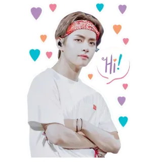 👋 Hi! K-pop, Айдол, Привет, Сердечки, Бандана whatsapp sticker