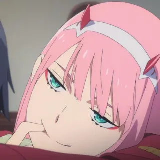 💘 Zero Two Darling in the Franxx Anime, capelli rosa, corna, Zero Two, Darling in the Franxx telegram sticker