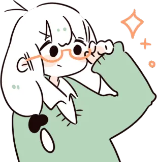 🤓 Anime, Occhiali, Cartone animato, Carino, Ragazza, Kawaii whatsapp sticker
