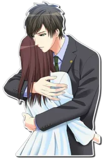 ❤ abraço, casal, romance, estilo anime, homem de terno, mulher, afeição telegram sticker