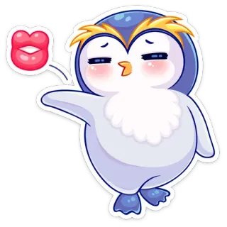 😘 пингвин, поцелуй, мультфильм, милый, животное, стикер whatsapp sticker