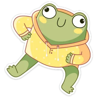 ☺️ grenouille, dessin animé, mignon, animal, kawaii, jaune, sweat à capuche, autocollant whatsapp sticker