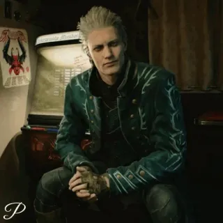 🗡 Vergil Devil May Cry video game, character, white hair, jacket, male telegram sticker