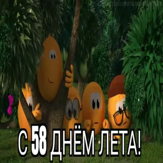 😱 С 58 ДНЁМ ЛЕТА! cartoni animati, estate, saluti, animazione, natura telegram sticker