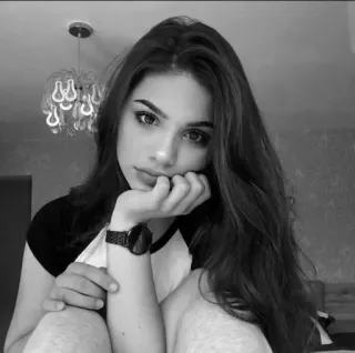 🖤 woman, girl, portrait, black and white, brunette, watch, bedroom telegram sticker
