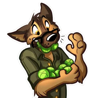 🎾 Hund, Fell, Cartoon, Tennisbälle, Brille, Tier telegram sticker