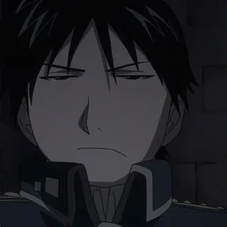 💙 Roy Mustang Fullmetal Alchemist Roy Mustang, Fullmetal Alchemist, anime, annoyed, frowning, tired, bored, expression telegram sticker