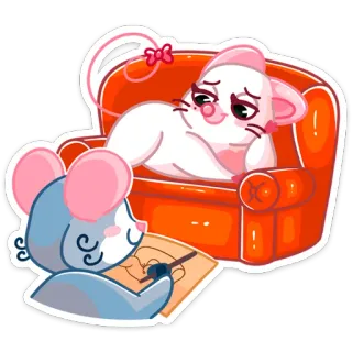 😘 rato, desenho, fofo, desenho animado, relaxado, sofá, retrato, arte whatsapp sticker