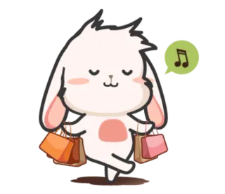 🛍 thỏ, thỏ con, mua sắm, túi xách, âm nhạc, dễ thương, hoạt hình telegram sticker