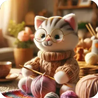 🙍‍♀️ кот, вязание, свитер, пряжа, очки, милый, игрушка, рукоделие, хобби telegram sticker