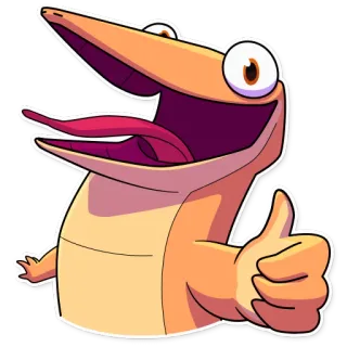 👍 Cartoon, Dier, Hagedis, Duim omhoog, Leuk, Grappig, Personage telegram sticker