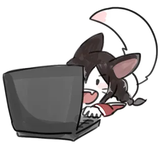 💻 anime, fox girl, laptop, cute, kawaii telegram sticker