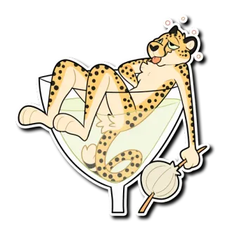 🍸 치타, 마티니, 칵테일, 동물, 음주, 웃긴, 취한, 만화 telegram sticker