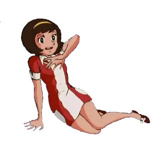 😨 อนิเมะ, การ์ตูน, ตัวละคร, ผู้หญิง, ผู้หญิง, ชุดสีแดง, ยิ้ม telegram sticker