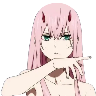 👉 Zero Two Darling in the Franxx Anime, Zero Two, Darling in the Franxx, pinke Haare, Charakter, Mädchen, Animation telegram sticker