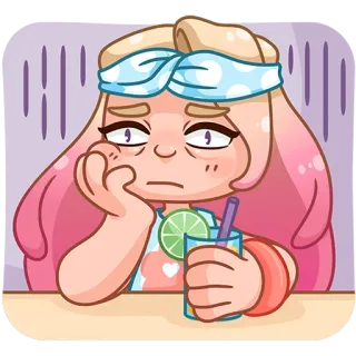😐 kreskówka, znudzony, zmęczony, napój, smutny, emoji, naklejka telegram sticker