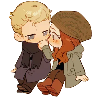 ❤️ Desenho animado, Casal, Chibi, Amor, Fofo whatsapp sticker