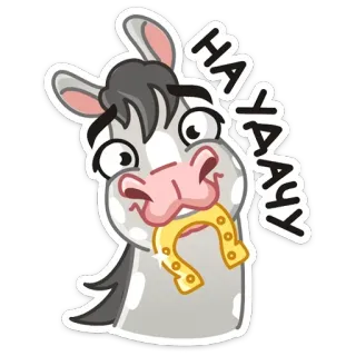 ☘️ HAYAAAY cheval, fer à cheval, animal, dessin animé, autocollant telegram sticker